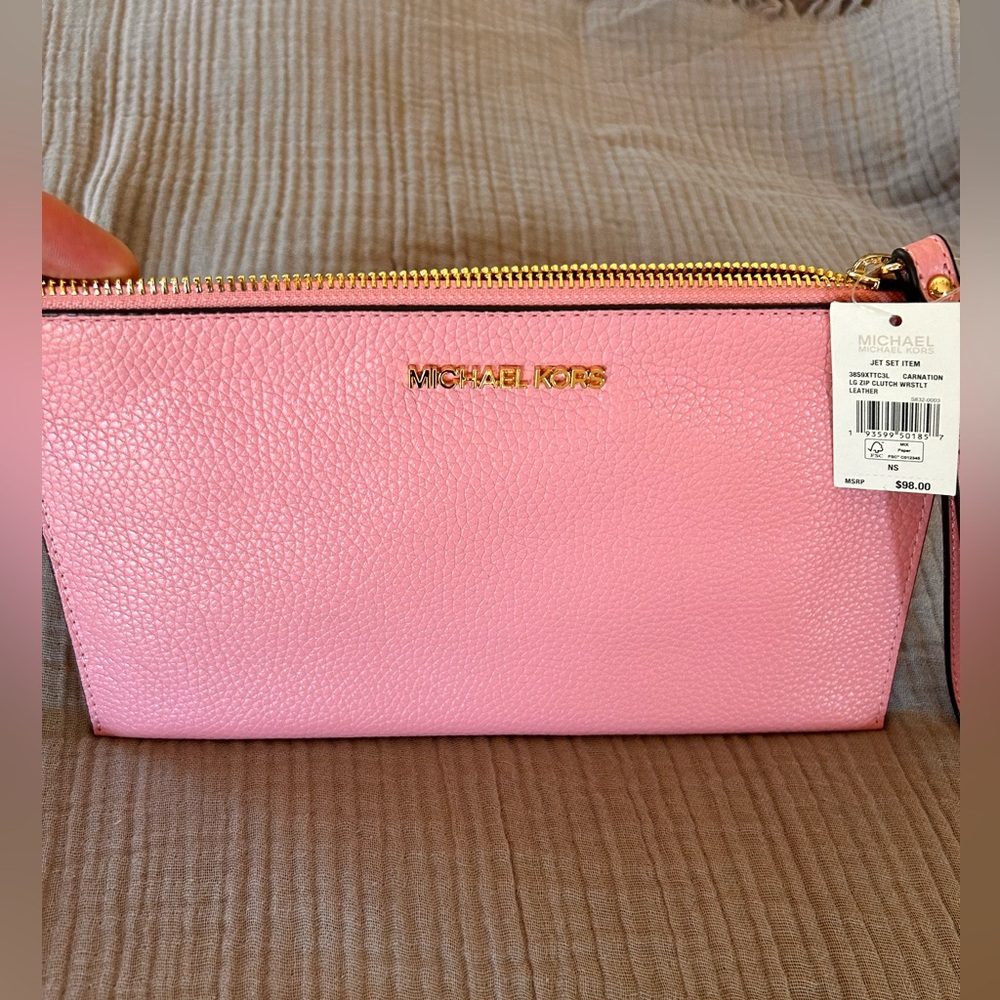 Michael Kors carnation leather zip clutch
